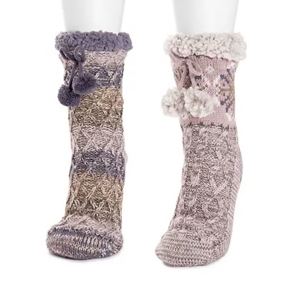 2 pair Women's MUK LUKS 2-Pair Tall Pom Cabin Socks by MUK LUKS